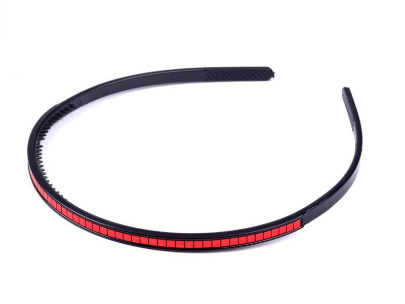 ESKÜVŐ HPT42 - Fekete műanyag hajpánt, hajráf piros lapka díszítéssel