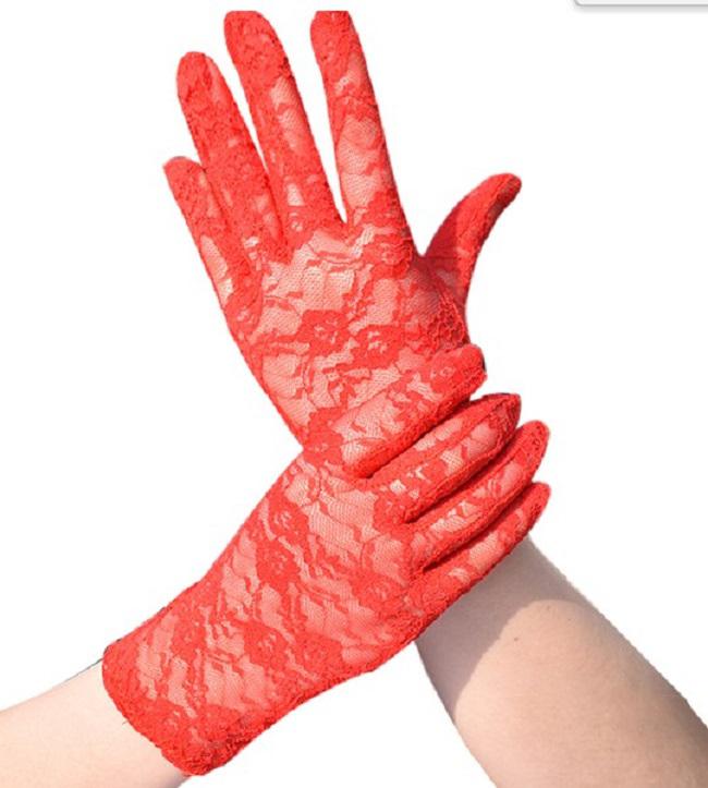 ESKÜVŐ KTY24 - 21cm-es hagyományos piros menyasszonyi, menyecske csipke kesztyű