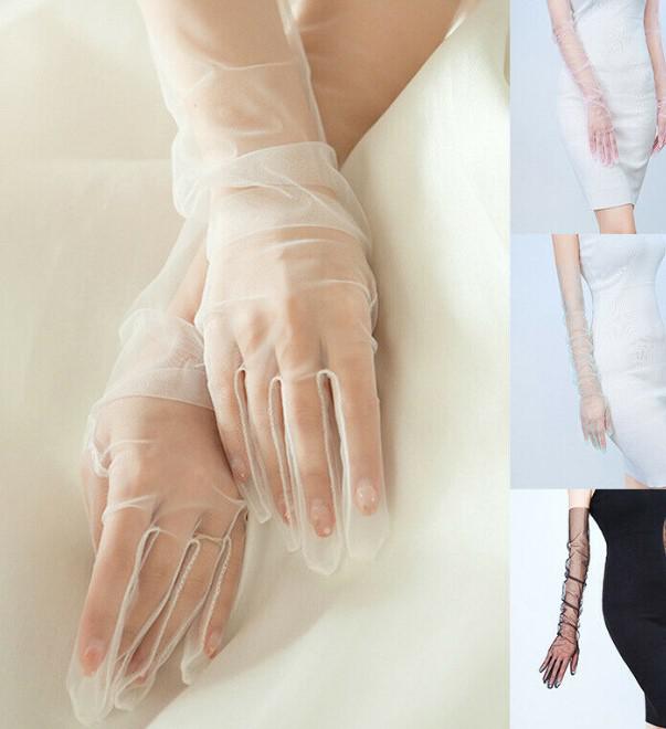 ESKÜVŐ KTY26 - 70cm-es barack színű organza hagyományos kesztyű