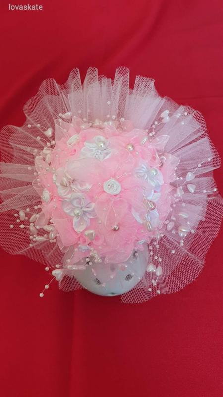 ESKÜVŐ MCS10 - Tüllös díszítésű Menyasszonyi csokor rózsaszín és fehér virágokból