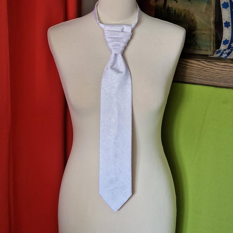 ESKÜVŐ NYD03 - Hófehér színű levél mintás selyem szatén nyakkendő