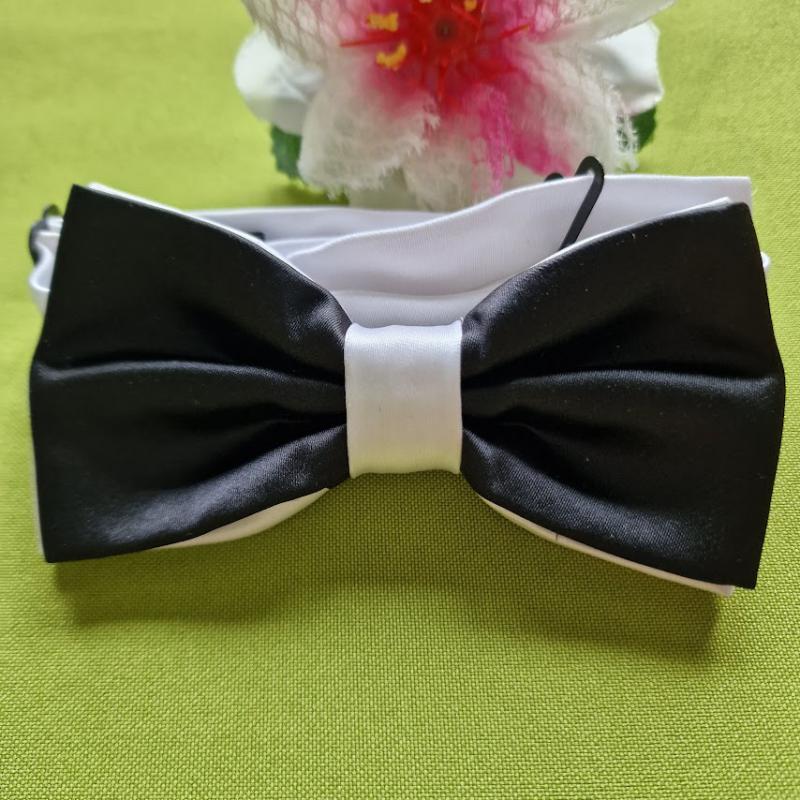 ESKÜVŐ NYK40 - Fekete fehér színű szatén csokornyakkendő 60x115mm