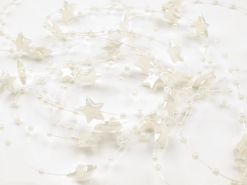 ESKÜVŐI dekoráció DEK19 – Krém színű csillagos, gyöngyös szilikonszál – méterre