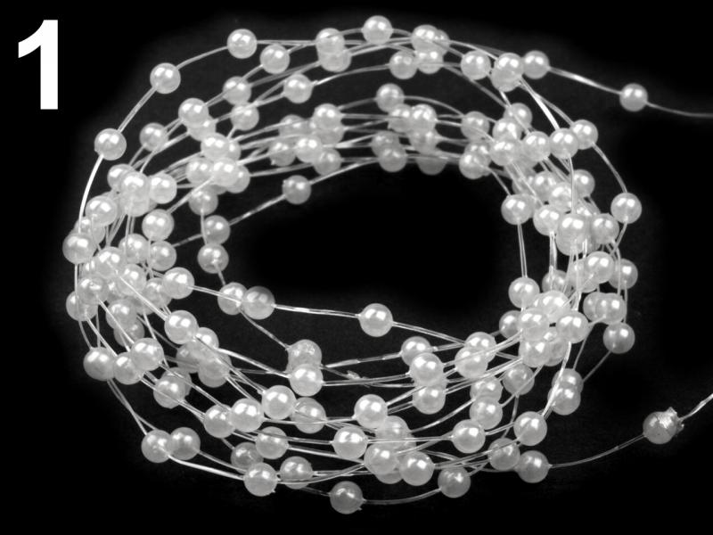 ESKÜVŐI dekoráció DEK52 – 3mm-es Fehér színű gyöngyös szilikonszál – méterre