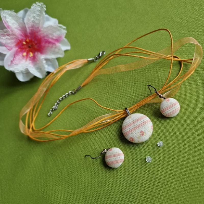ÉSZ17 - Handmade - zsinóros, szalagos nyaklánc + fülbevaló