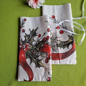 DCS122 - Masnis, fenyőág, fagyal mintás textil ajándéktasak, mikulás zsák, bortartó, pezsgő  csomagoló másolata