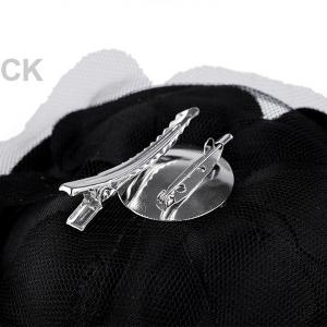 ESKÜVŐ BCS04 - Kitűző, bross, hajcsat - fekete színű szatén virág, rózsa kb. 11cm