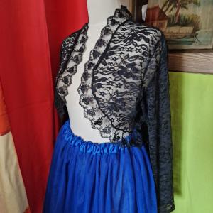 ESKÜVŐ BOL29B – Elegáns hosszú ujjú fekete csipke boleró – fekete csipke széllel