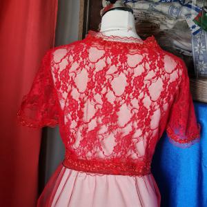 ESKÜVŐ BOL30 - Piros csipkés menyasszonyi rövid ujjú csipke boleró