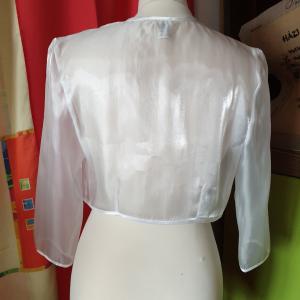 ESKÜVŐ BOL50 - Fehér menyasszonyi 3/4-es ujjú tükör organza boleró