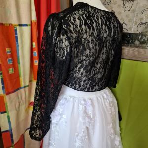 ESKÜVŐ BOL63 - Fekete menyasszonyi hosszú ujjú csipke boleró