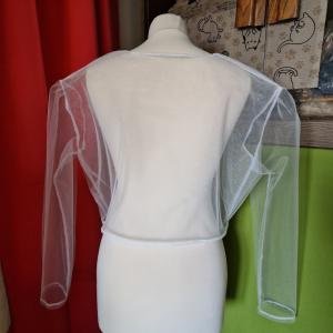 ESKÜVŐ BOL82 - Ekrü menyasszonyi hosszú ujjú tüll boleró