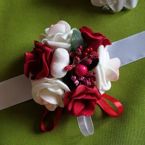 ESKÜVŐ CSD22 - Bordó és fehér habvirágból készült csuklódísz