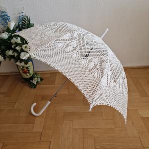 ESKÜVŐ ELE07 - Horgolt törtfehér színű menyasszonyi csipke napernyő