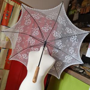 ESKÜVŐ ELE08 - Horgolt fehér színű menyasszonyi csipke napernyő