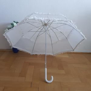 ESKÜVŐ ELE25 - Hófehér selyem és csipke menyasszonyi napernyő