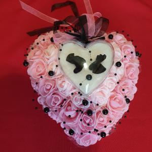 ESKÜVŐ GYP02 - Szív alakú Gyűrűpárna rózsaszín árnyalatú habrózsákból