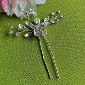 ESKÜVŐ HAD253 - Ezüst színű virágos ágacskás strasszköves hajtú hajdísz