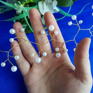 ESKÜVŐ HAD37 - 30cm-es Menyasszonyi gyöngyös hajdrót, hajdísz arany dróton