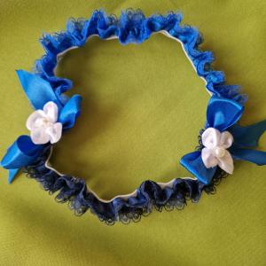 ESKÜVŐ HAK66 - 35mm-es kék színű dupla virágos csipke Harisnyakötő, Combcsipke, Legényfogó