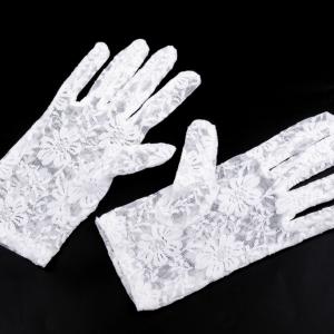 ESKÜVŐ KTY22 - 21cm-es hagyományos hófehér menyasszonyi csipke kesztyű