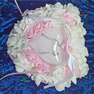 ESKÜVŐ MCS07 - Menyasszonyi csokor, gyűrűpárna, vőlegényi kitűző - rózsaszínben