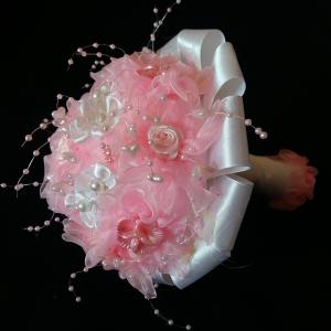 ESKÜVŐ MCS11 - 16x20cm-es Menyasszonyi csokor rózsaszín és fehér virágokból