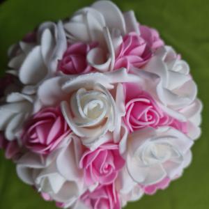 ESKÜVŐ MCS31 - Fehér menyasszonyi habrózsa csokor - rózsaszín szín