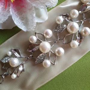 ESKÜVŐ MÖV20 - strasszköves, gyöngyös menyasszonyi Öv, Nyaklánc, Hajdísz