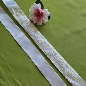 ESKÜVŐ MÖV50 – Handmade - Ekrü színű virág mintás csipkés menyasszonyi öv 35x4cm-es