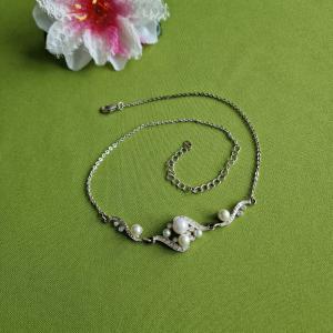 ESKÜVŐ MÖV54 - Strasszköves, gyöngyös menyasszonyi Öv, Nyaklánc 9x2cm