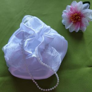 ESKÜVŐ MSZ03 - Menyasszonyi szütyő, tatyó csipke galléros fehér szatén