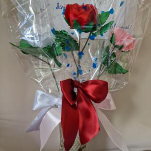 ESKÜVŐ RZS07 - Kézzel készített szatén rózsaszál csomagolva
