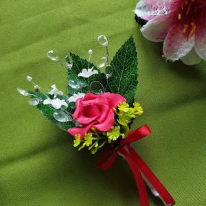 Esküvői bokréta, kitűző BOK19 - Piros habrózsás