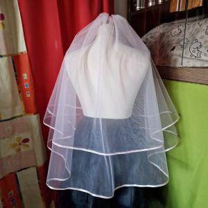 FTY126 - 2 rétegű, szatén szélű világos púder színű menyasszonyi fátyol 60/80x150cm