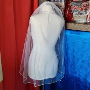 FTY142 - 1 rétegű, köves szélű, Hófehér menyasszonyi fátyol 90x130cm