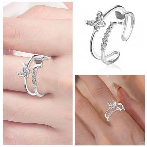 GYR65 - Pillangós strasszköves nyitott ezüst színű acél karika gyűrű