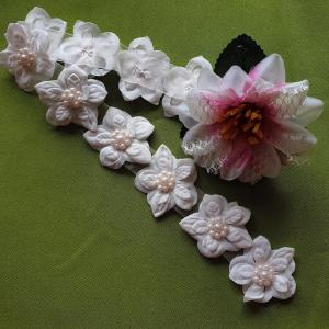 Halvány rózsaszín Szatén virág 3D Ø50 mm gyöngyökkel