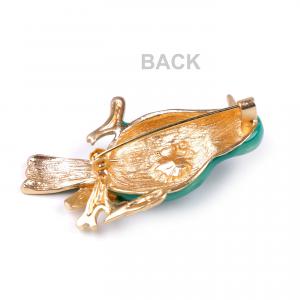 Kitűző, bross BRO454 - Fűzöld színű zománcozott madárkövekkel 38x57mm