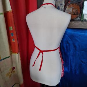 KTN01 - Eper mintás, pöttyös fodros gyerek pamut konyhai kötény