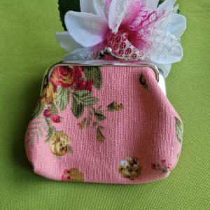NK02C - Vintage tipusú rózsa mintás kis pénztárca, aprópénztartó - rózsaszín