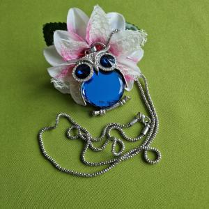 NYM82 - Strassz- és opál köves bagoly nyaklánc medállal 43x55mm