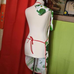 OTT59 - Zöldség mintás pamut konyhai szett: kötény, konyharuha (törlőkendő)