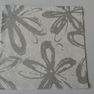 SZV44 Dekoupage - Ezüst virágok 3 rétegű szalvéta