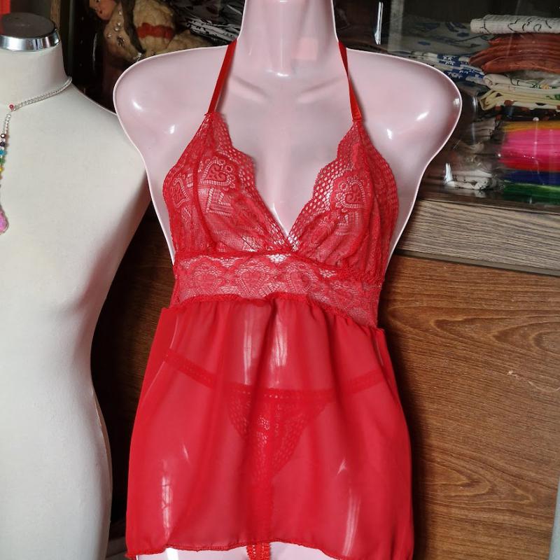 FEN129B - Női fehérnemű szett - Muszlin csipkés babydoll, hálóing nyitott tangával