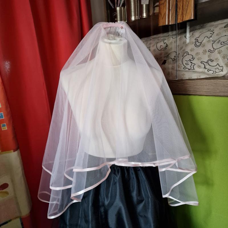 FTY126 - 2 rétegű, szatén szélű világos púder színű menyasszonyi fátyol 60/80x150cm