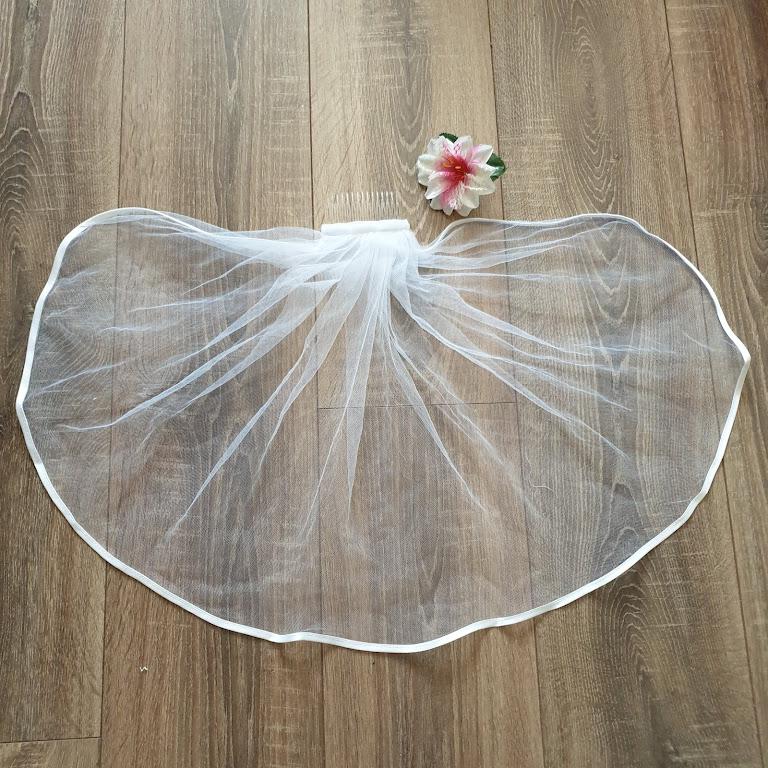 FTY24 - 1 rétegű, szatén szegélyű, Ekrü MINI menyasszonyi fátyol 50x100cm