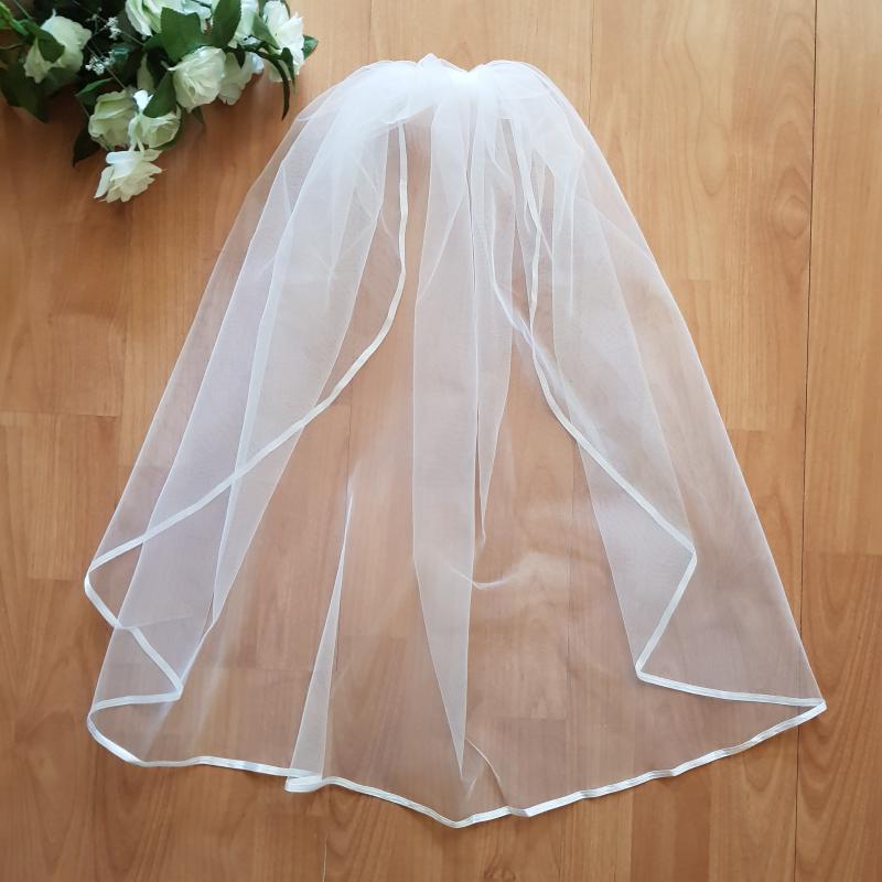 FTY26 - 1 rétegű, szatén szélű, Hófehér menyasszonyi fátyol 60x100cm