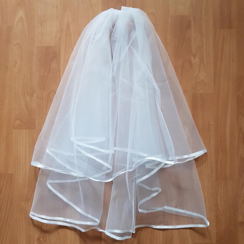 FTY74 - 2 rétegű, szatén szélű Hófehér menyasszonyi fátyol 50/70x150cm