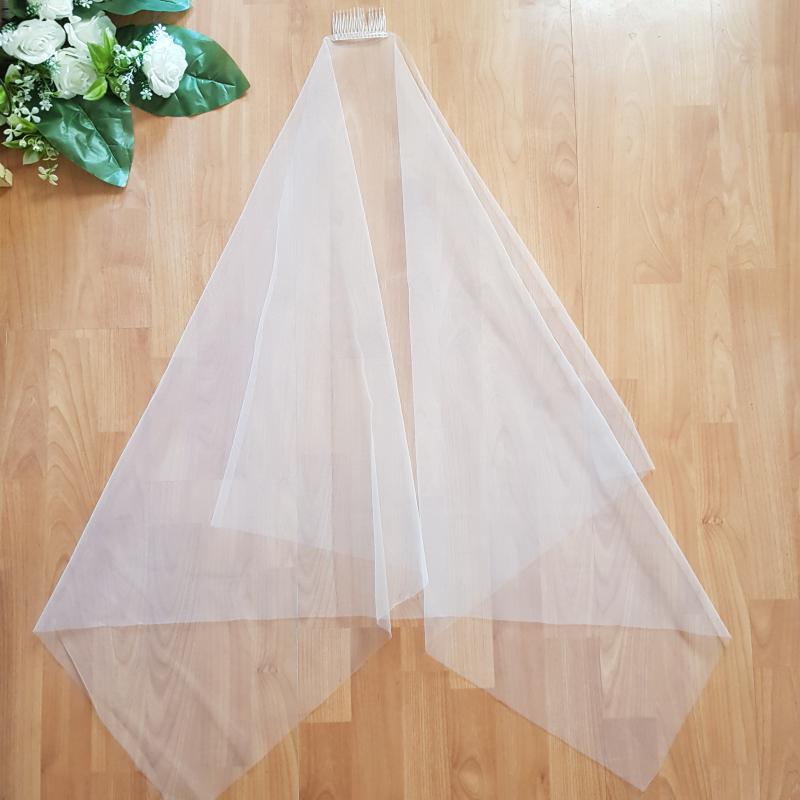 FTY97 - 1 rétegű, szegetlen, Hófehér menyasszonyi szögletes fátyol 60x100cm
